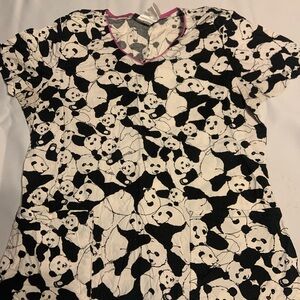 Cherokee Runway Black & White Panda Print Top with Pink Trim